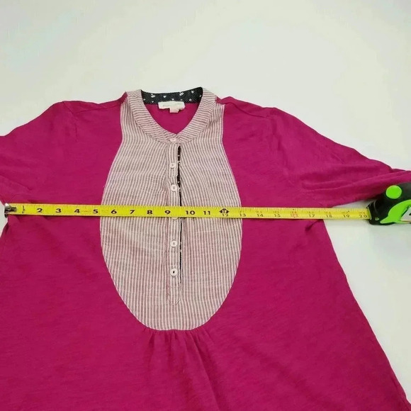 Meadow Rue Small Magenta Women's Long Sleeve 1/2 Button Stripe Cotton Henley Top - Picture 2 of 9